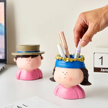 עיצוב מודרני זוג חמוד דקורטיביים מחזיק עט פסלונים דקורטיביים יצירתי עיצוב חדר ילדה קישוט הבית באביזרים מתנה